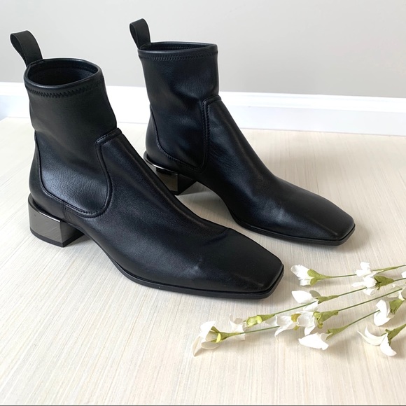 Zara Black Leather Metallic Heeled Boots Size 7 - Picture 3 of 8